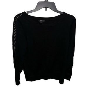 Alfani Womens Long Sleeve Black Knit Top Studded Boat Neck Wide Cuff Size Small